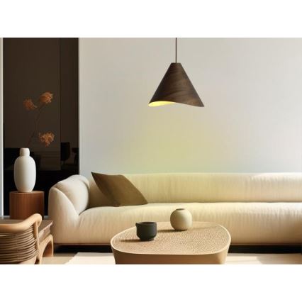 Medinis pakabinamas šviestuvas su laidu 1xE27/60W/230V Ø 33 cm masyvas/riešutas/kaučiukmedis