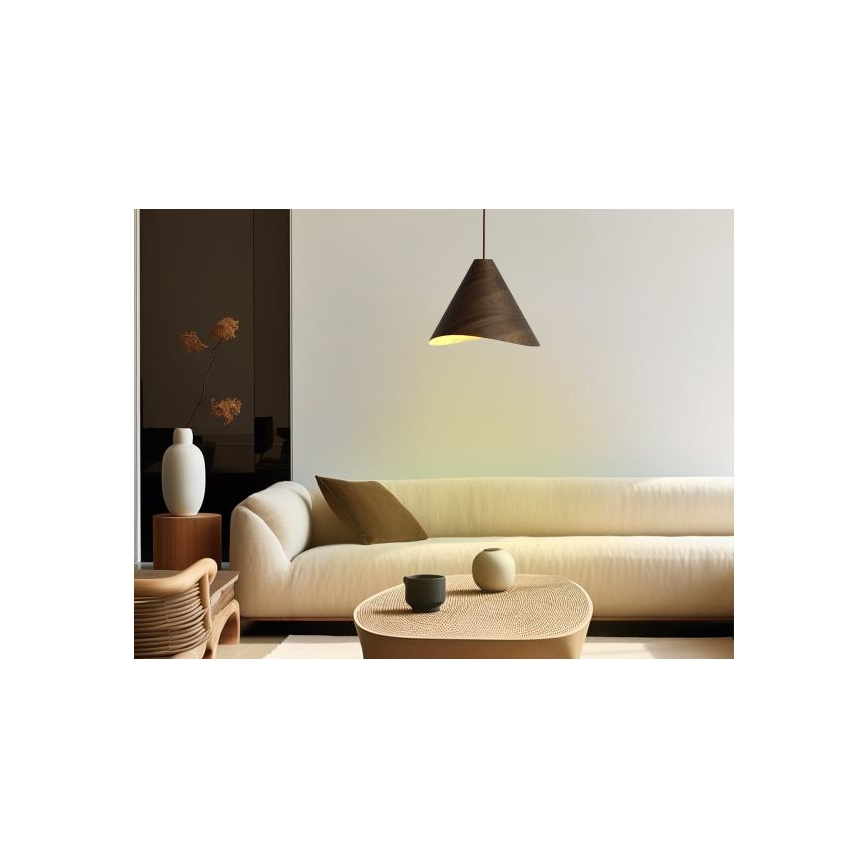 Medinis pakabinamas šviestuvas su laidu 1xE27/60W/230V Ø 33 cm masyvas/riešutas/kaučiukmedis