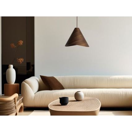 Medinis pakabinamas šviestuvas su laidu 1xE27/60W/230V Ø 33 cm masyvas/riešutas/kaučiukmedis