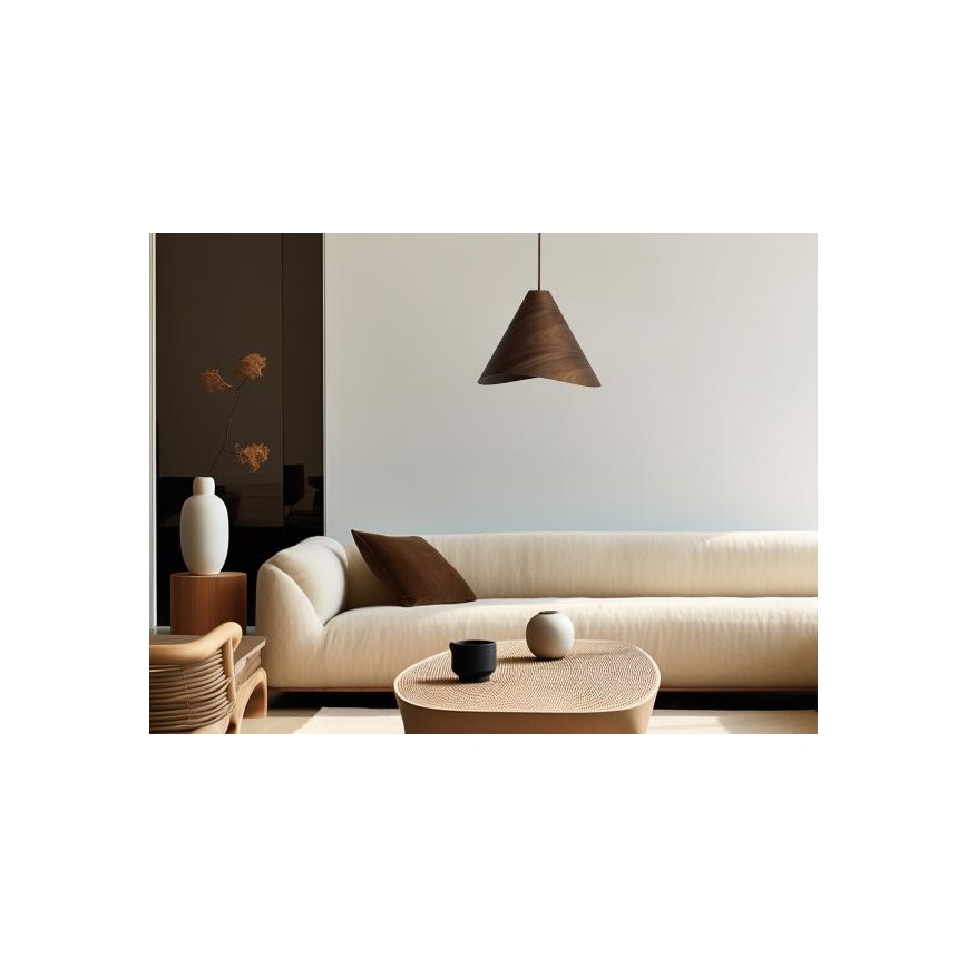 Medinis pakabinamas šviestuvas su laidu 1xE27/60W/230V Ø 33 cm masyvas/riešutas/kaučiukmedis