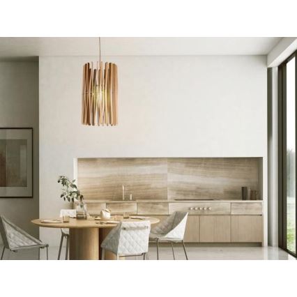 Medinis pakabinamas šviestuvas su laidu 1xE27/60W/230V Ø 38 cm masyvi mediena/uosis/kaučiukmedis