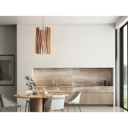 Medinis pakabinamas šviestuvas su laidu 1xE27/60W/230V Ø 38 cm masyvi mediena/uosis/kaučiukmedis