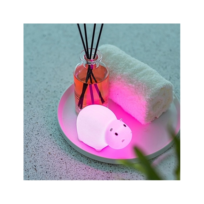 MegaLight - LED RGB Įkraunamas vaikiškas jutiklinė vonios lempa SWIMMY HIPPO LED/5V IP67