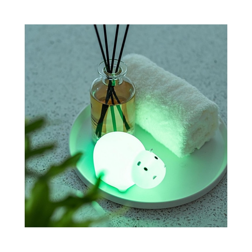 MegaLight - LED RGB Įkraunamas vaikiškas jutiklinė vonios lempa SWIMMY HIPPO LED/5V IP67