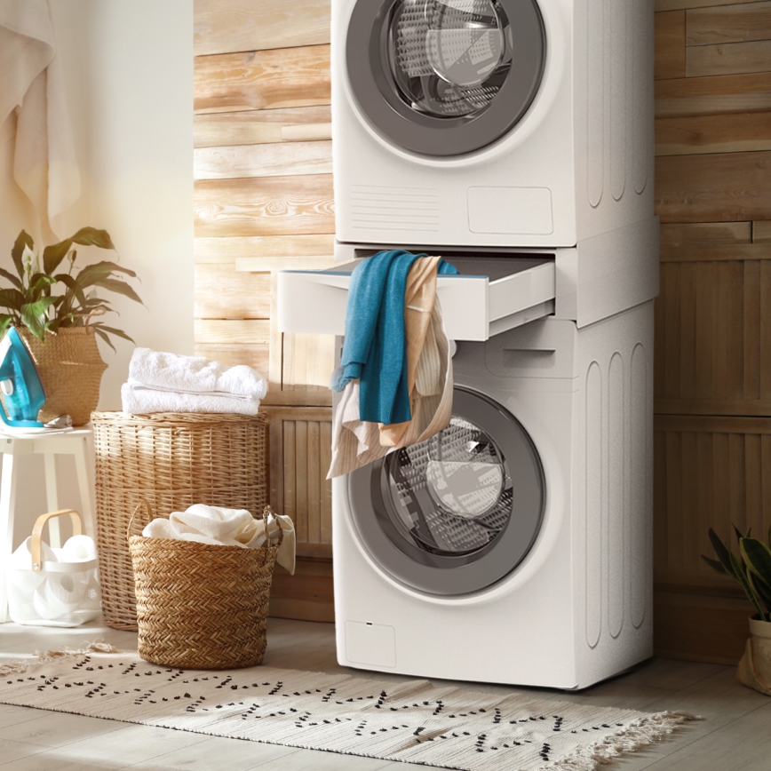 Meliconi 656112 - Tarpinė skalbimo mašinai ir džiovyklei su ištraukiamu 28 l talpos stalčiumi, balta