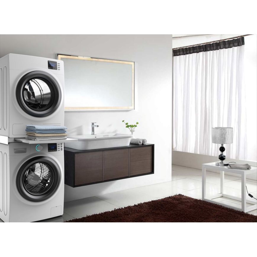 Meliconi 656113 - Pakyla skalbimo mašinai ir džiovyklai su ištraukiamu stalčiumi 70 cm balta