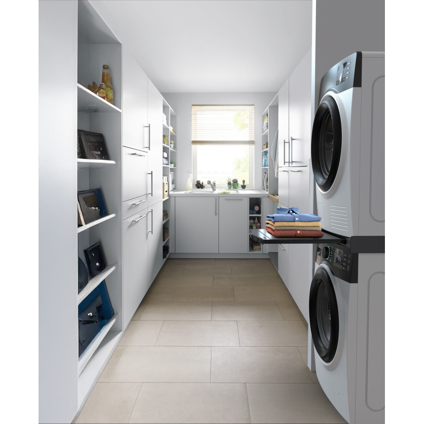 Meliconi 656136 – tarpinė, skirta skalbimo mašinai ir džiovyklei, su ištraukiamu stalčiumi, 60 cm, juoda