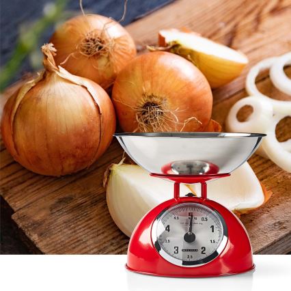 Melissa - Retro virtuvinė svarstyklė su dubeniu, raudona