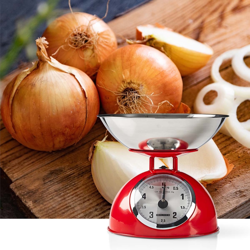 Melissa - Retro virtuvinė svarstyklė su dubeniu, raudona