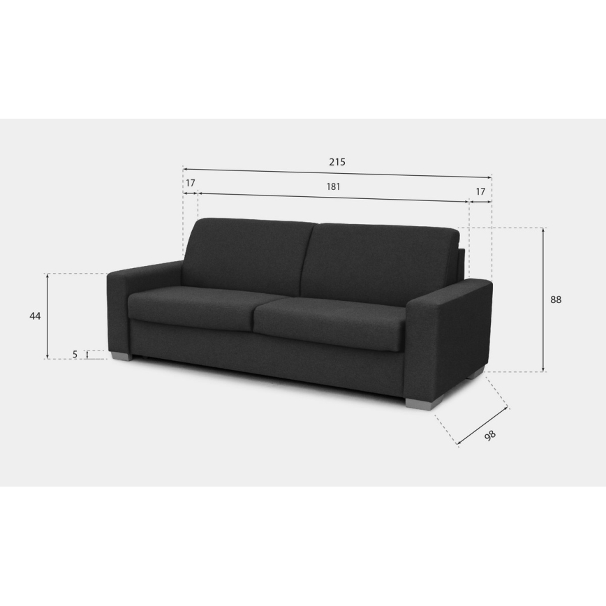 Mėlyna išskleidžiama trijų vietų sofa LEKA, skirta kasdieniam miegui
