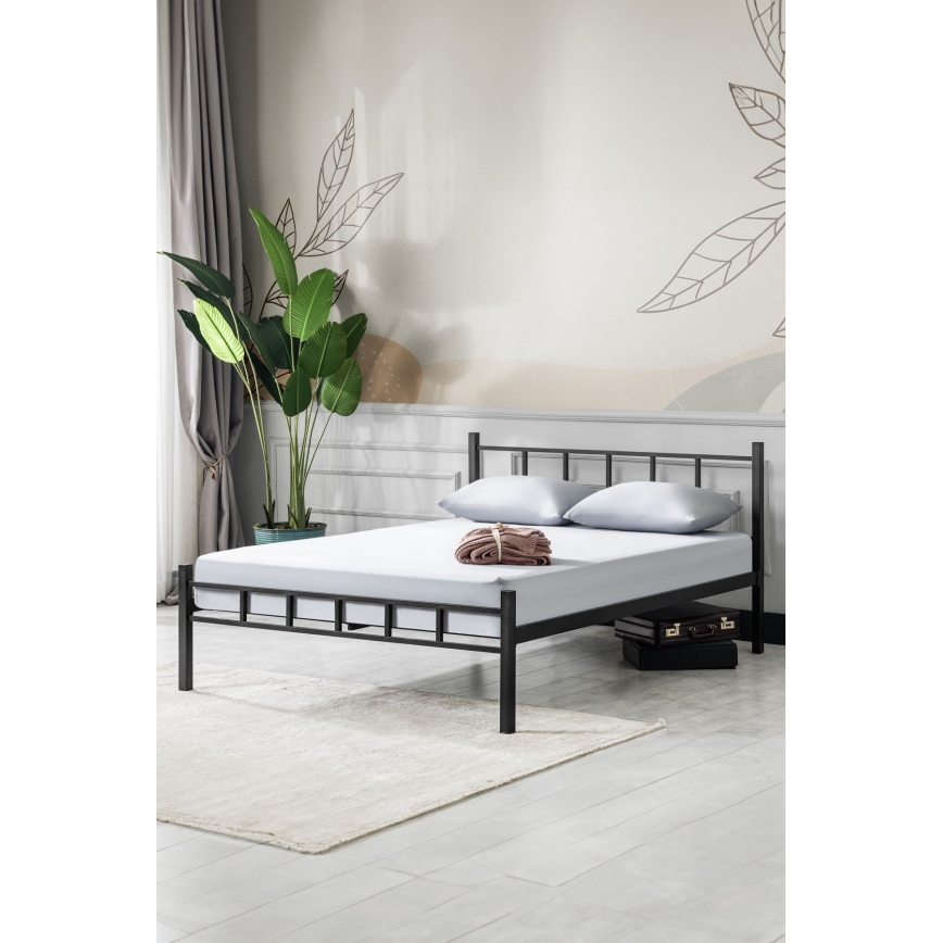Metalinė dvigulė lova ORMEL 120 x 200 cm, juoda, maksimali leistina apkrova 120 kg