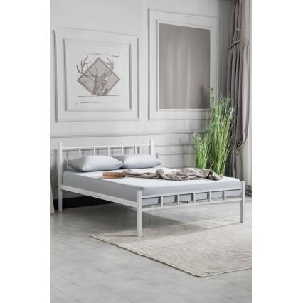 Metalinė dvivietė lova ORMEL 160x200 cm, balta, leistinas svoris 200 kg