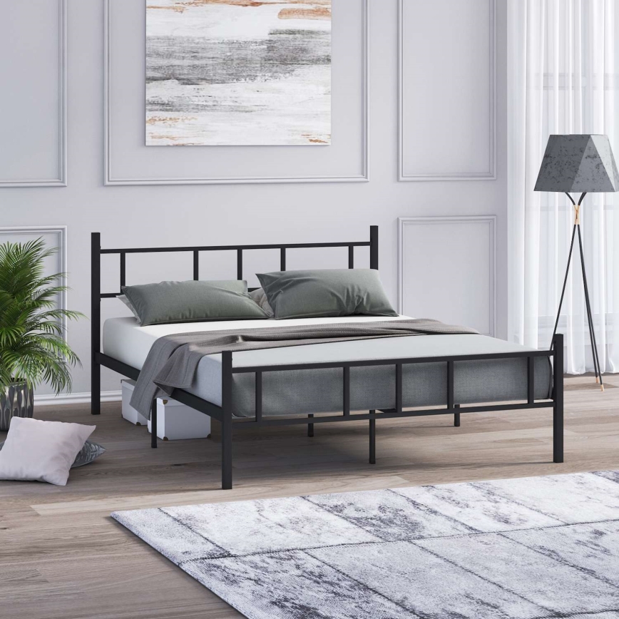 Metalinė dvivietė lova PIRON 120x200 cm, juoda, maksimali apkrova 120 kg