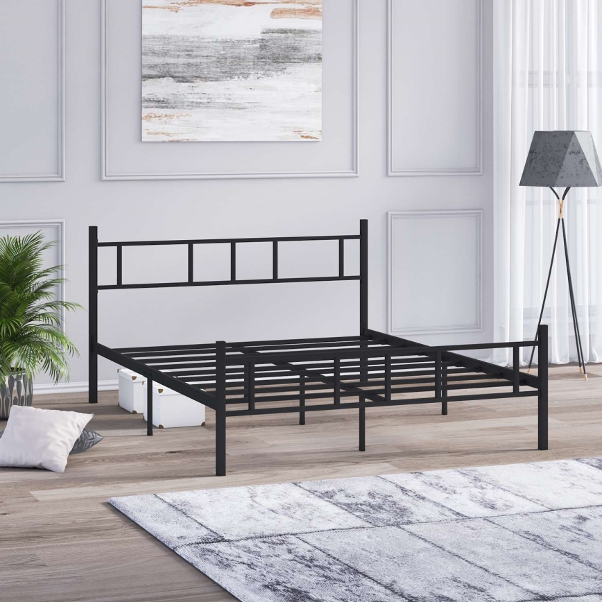 Metalinė dvivietė lova PIRON 120x200 cm, juoda, maksimali apkrova 120 kg