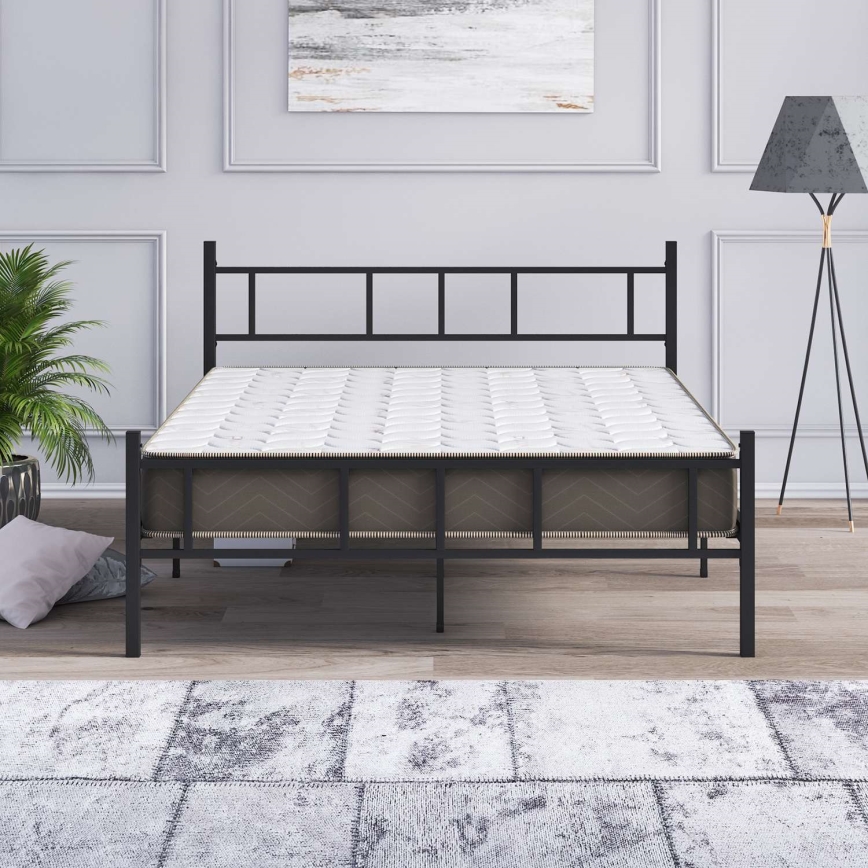 Metalinė dvivietė lova PIRON 120x200 cm, juoda, maksimali apkrova 120 kg