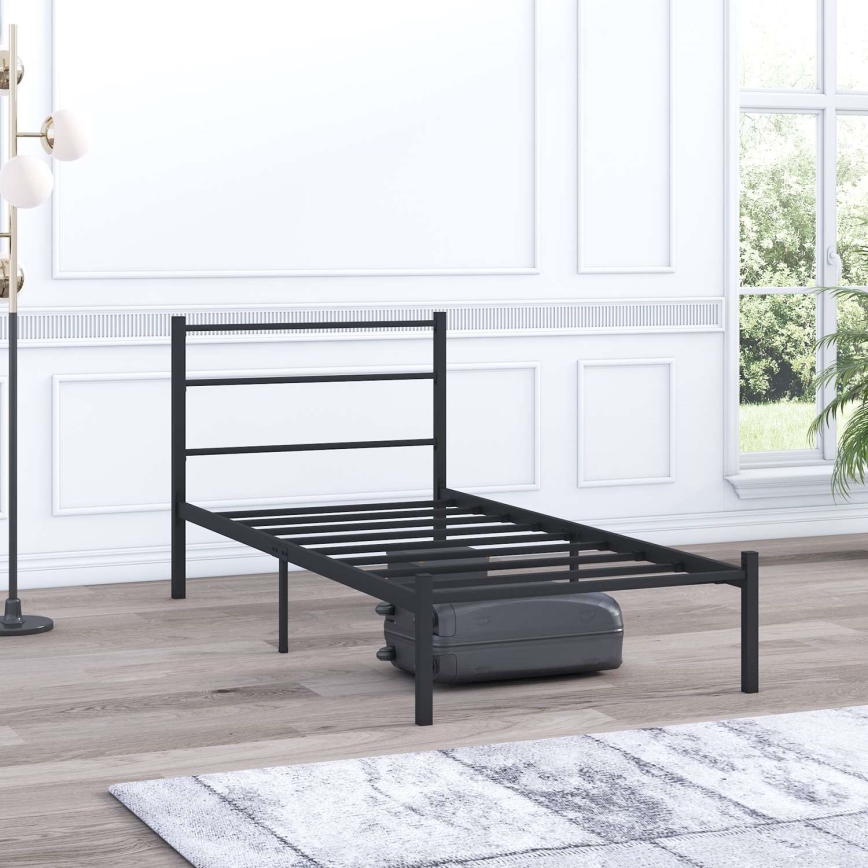 Metalinė viengulė lova FERON 90x200 cm juoda, maksimali apkrova 120 kg