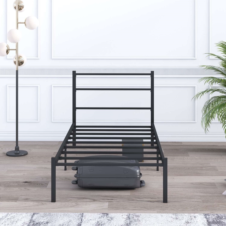 Metalinė viengulė lova FERON 90x200 cm juoda, maksimali apkrova 120 kg