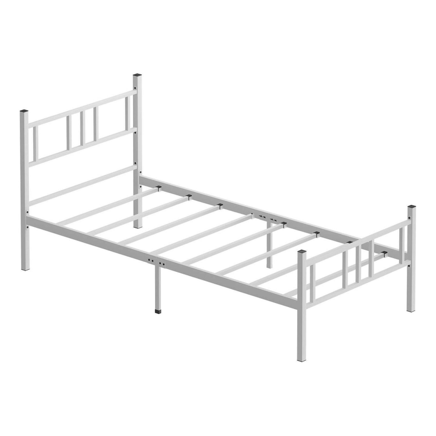 Metalinė viengulė lova PIRON 90x200 cm, balta, maksimali apkrova 120 kg