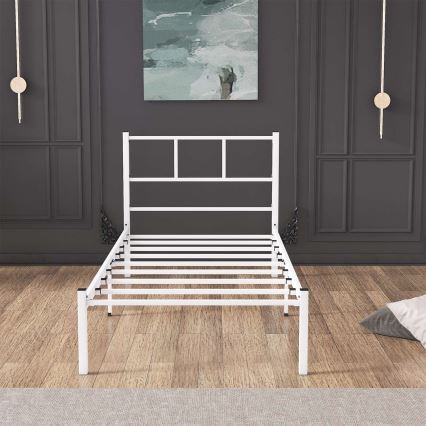 Metalinė viengulė lova ROVAN 90x200 cm balta, maksimali apkrova 120 kg