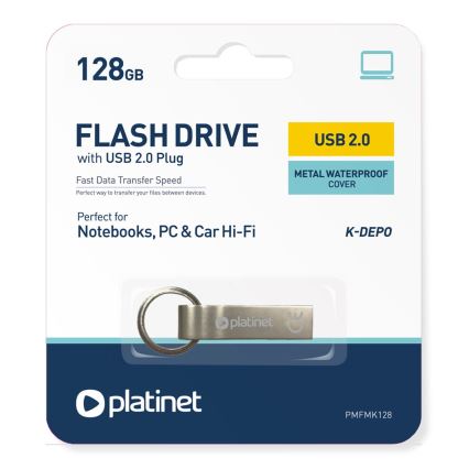 Metalinis atsparus vandeniui Flash Disk USB 128GB matinis chromas