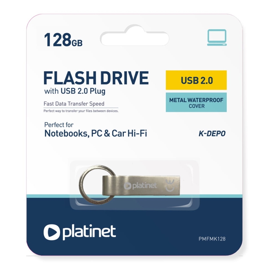 Metalinis atsparus vandeniui Flash Disk USB 128GB matinis chromas