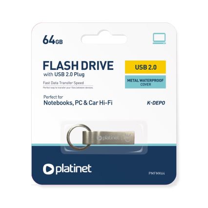 Metalinis atsparus vandeniui Flash Disk USB 64GB matinis chromas
