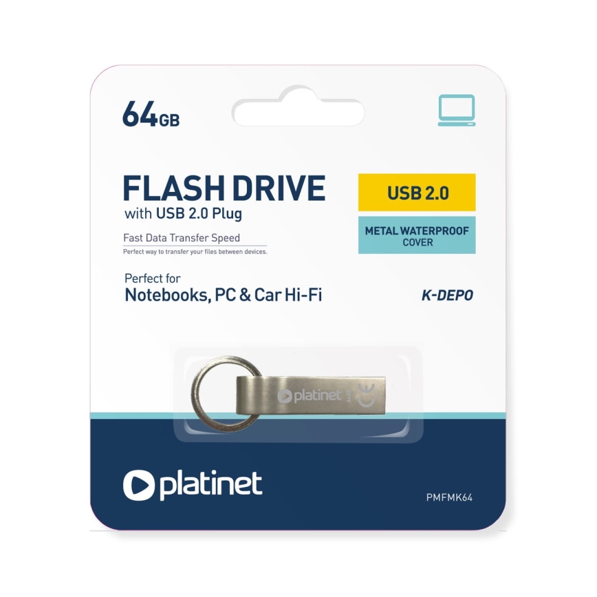 Metalinis atsparus vandeniui Flash Disk USB 64GB matinis chromas