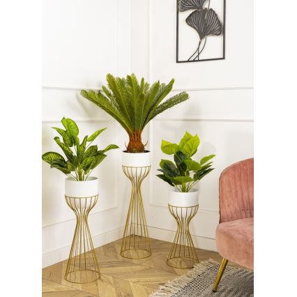 Metalinis vazonas LOFT 68x20 cm auksas/balta