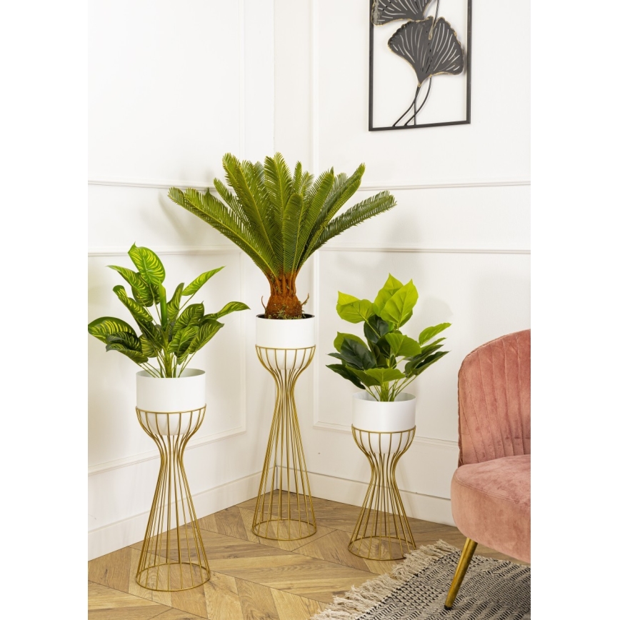 Metalinis vazonas LOFT 68x20 cm auksas/balta