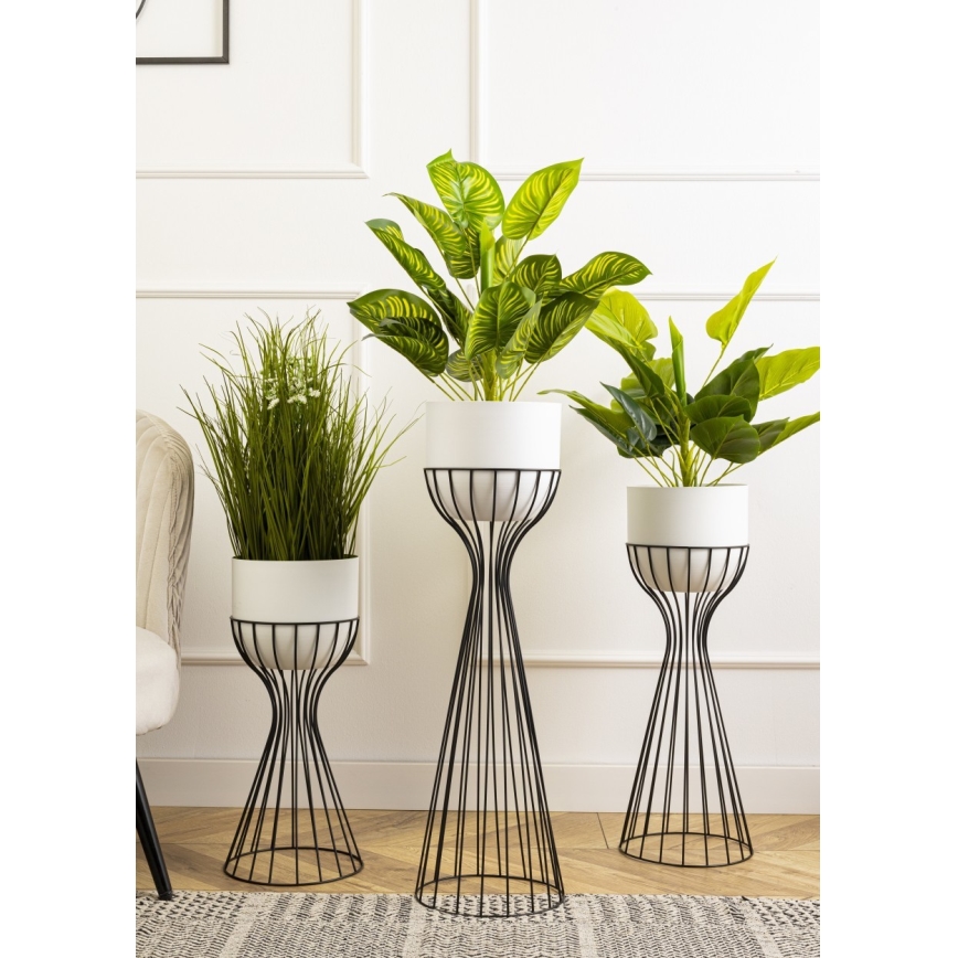 Metalinis vazonas LOFT 68x20 cm juoda/balta