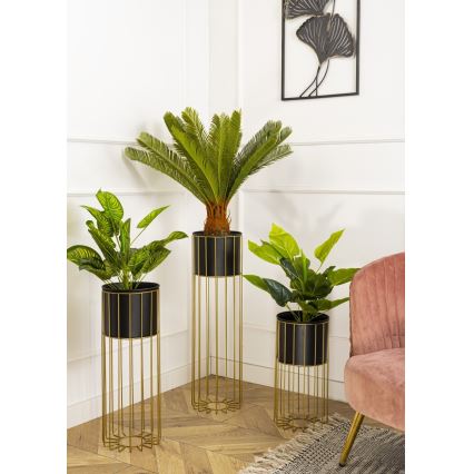Metalinis vazonas LOFT 70x20 cm auksas/juoda