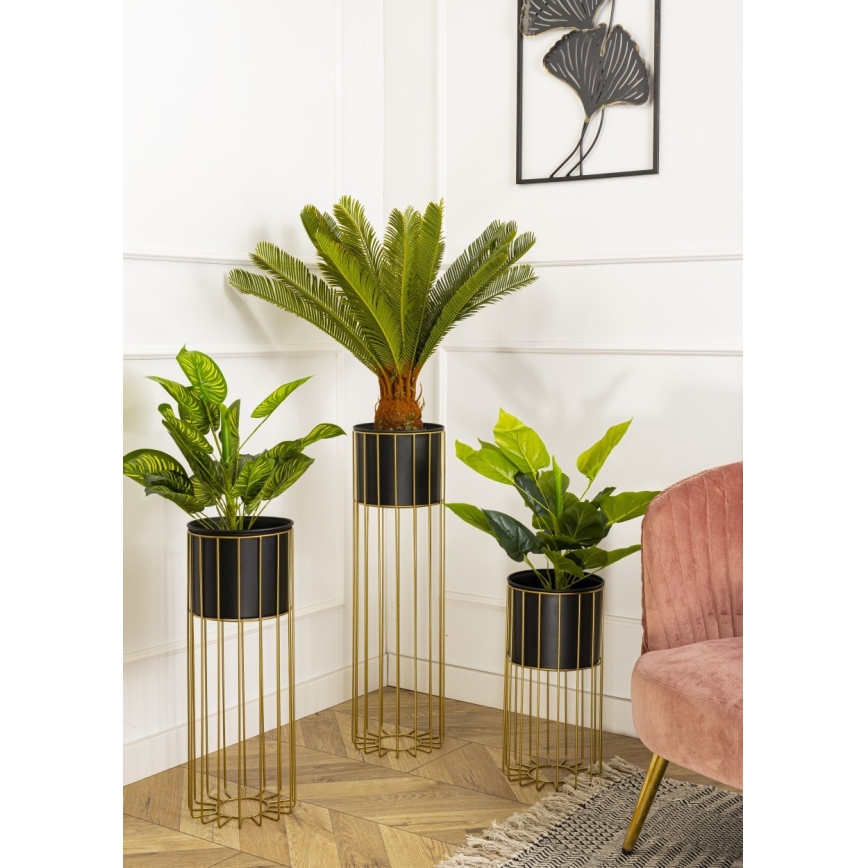 Metalinis vazonas LOFT 70x20 cm auksas/juoda