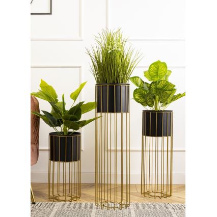 Metalinis vazonas LOFT 70x20 cm auksas/juoda