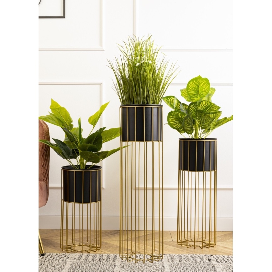 Metalinis vazonas LOFT 70x20 cm auksas/juoda