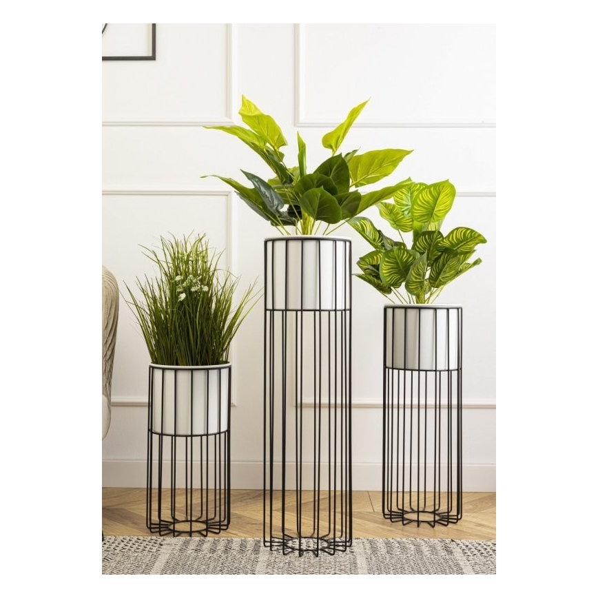 Metalinis vazonas LOFT 70x20 cm juoda/balta