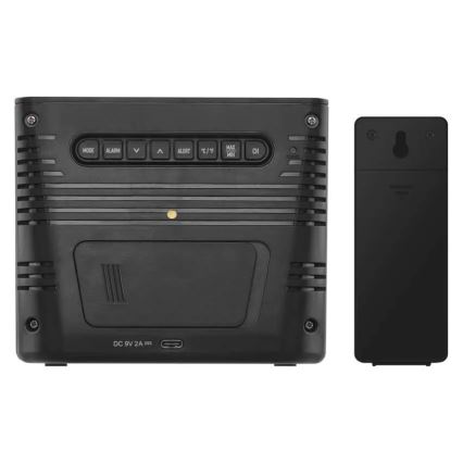 Meteostotis su belaidžiu 5 V įkrovimu, maitinama 2×AA + 2×AAA, juoda