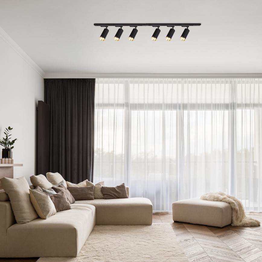 MICA taškinis šviestuvas, skirtas bėgelių sistemai, 6xGU10/10W/230V, juodas/auksinis