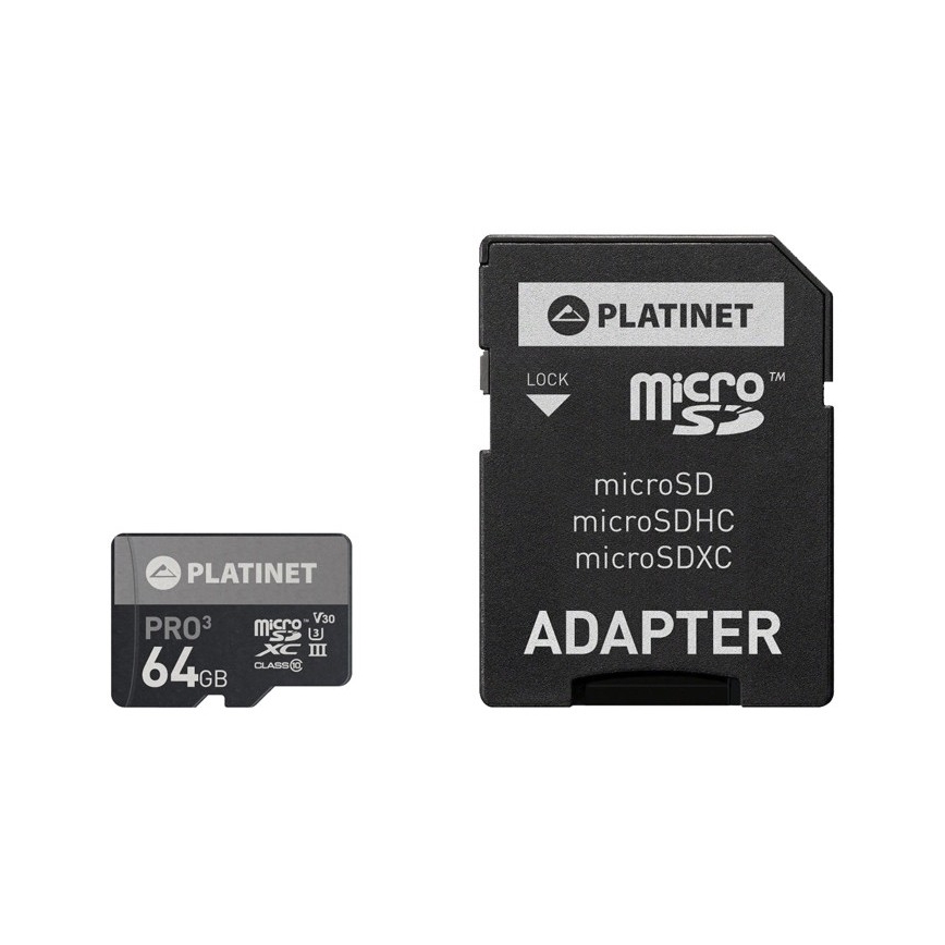 Mikro SDXC kortelė 64GB U3 Pro A1 90MB/s + SD Adapteris