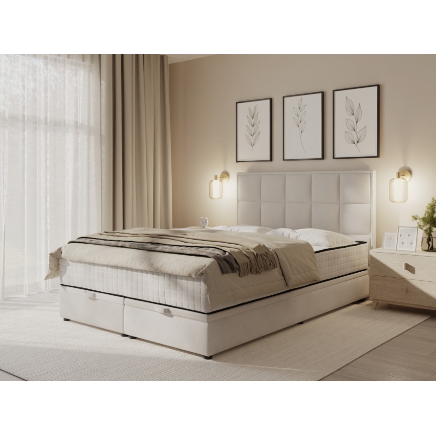 Minkšta lova su čiužiniais ir sandėliavimo vietos GRACE 180x200 cm smėlio spalva