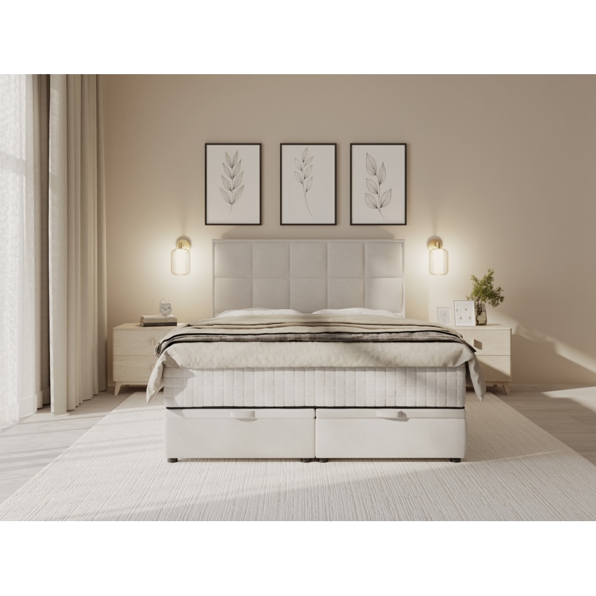 Minkšta lova su čiužiniais ir sandėliavimo vietos GRACE 180x200 cm smėlio spalva