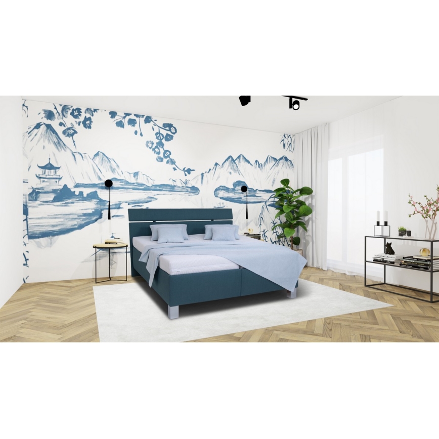 Minkšta lova su čiužiniu ir sandėliavimo vietos ALIS 160x200 cm benzininis mėlynas