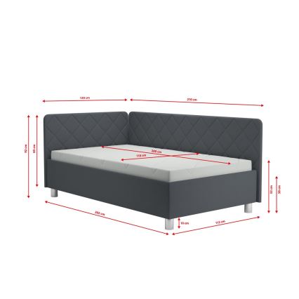 Minkšta lova su sandėliavimo vieta ir čiužinys EMILE 110x200 cm pilka
