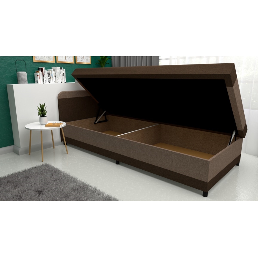Minkšta lova su sandėliavimo vieta TALI 80x202 ruda/smėlio spalva
