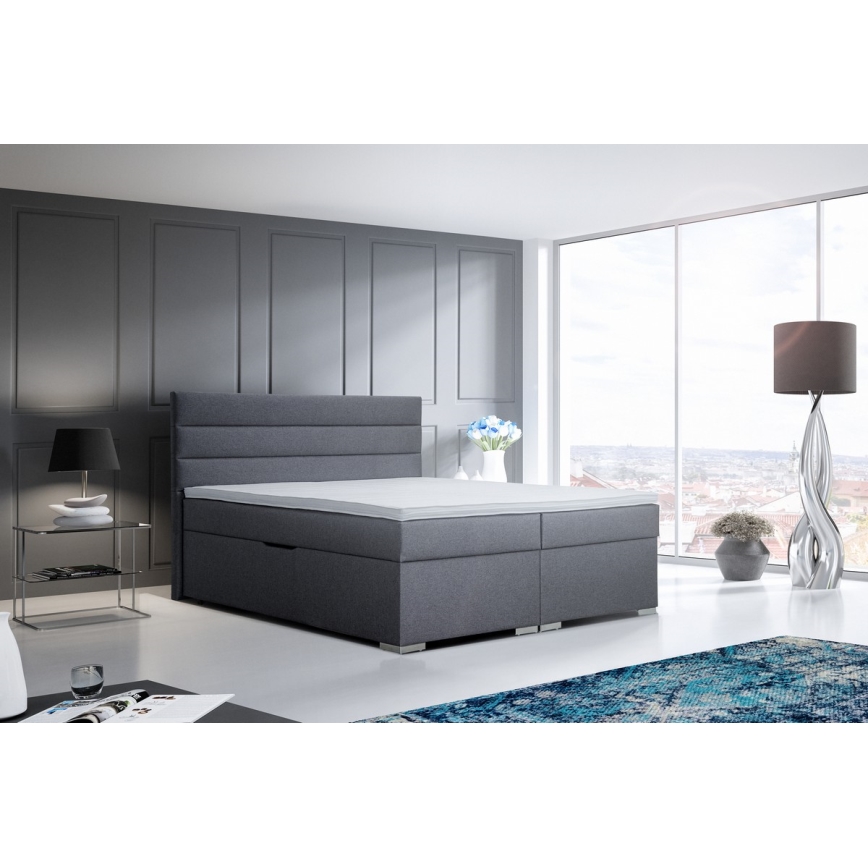 Minkšta lova su sandėliavimo vieta ir matracemi su topper NEW BOLERO 160x200 cm pilka