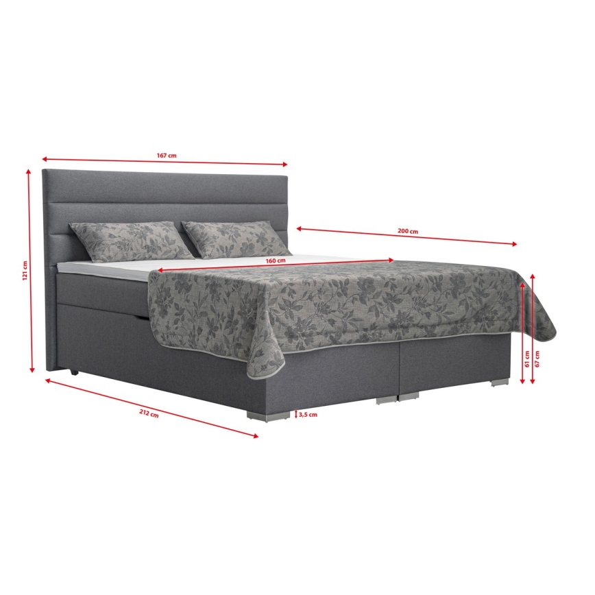 Minkšta lova su sandėliavimo vieta ir matracemi su topper NEW BOLERO 160x200 cm pilka