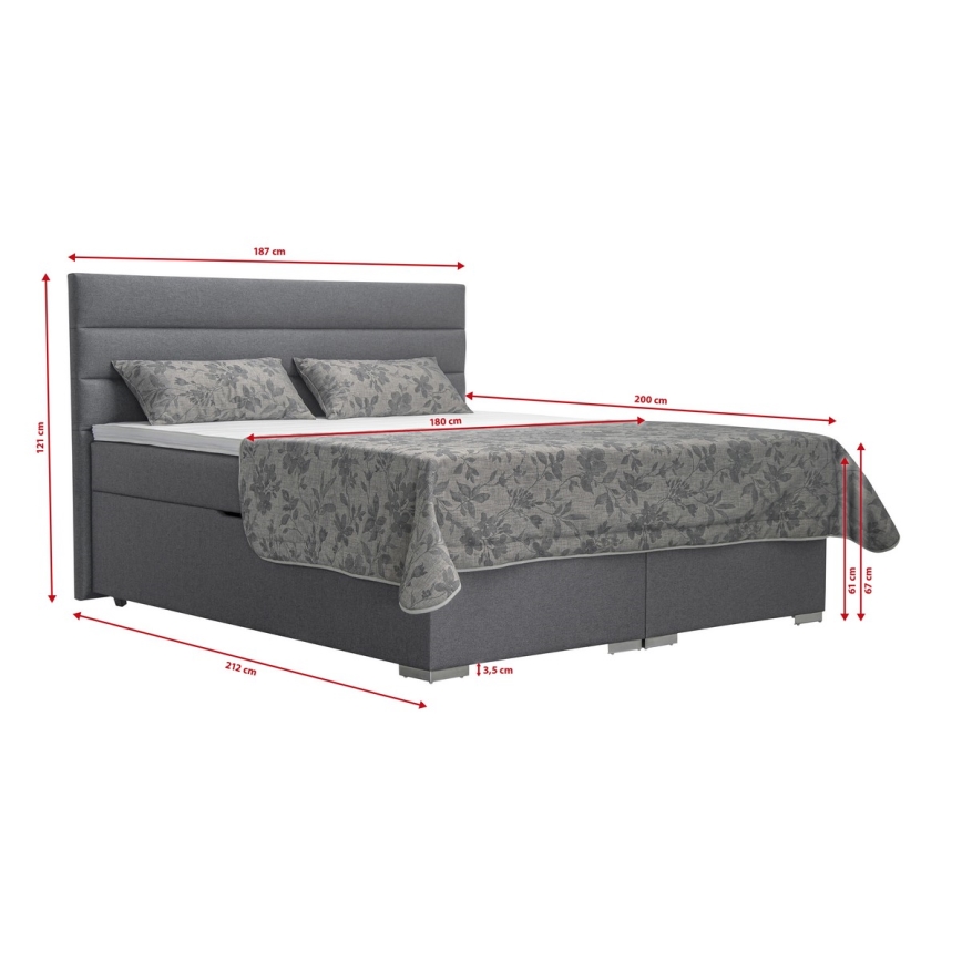 Minkšta lova su sandėliavimo vieta ir matracemi Su topper NEW BOLERO 180x200 cm pilka