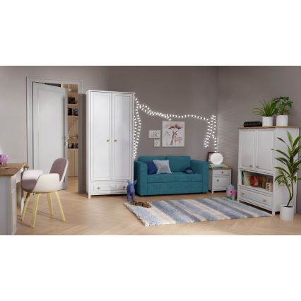 Minkštasuolių išskleidžiamas dvivietis sofa su porankiais LAYLA mėlyna