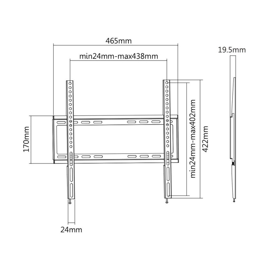 MK FLORIA MKF-20DF447 - Fiksuotas sieninis televizoriaus laikiklis 65 juodas
