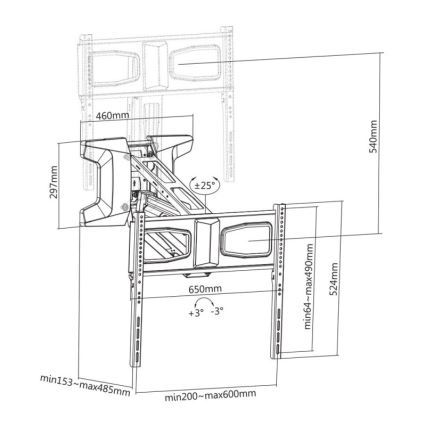 MK FLORIA MKF-21DM647 - Sieninis televizoriaus laikiklis su sąnariu 70 juodas + nuotolinio valdymo pultas