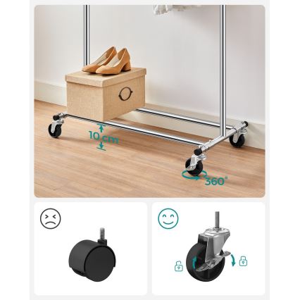 Mobilioji pastatoma drabužių kabykla LINEA – sidabrinė